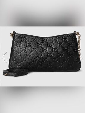 Gucci Black Medium Embossed GG Leather Handbag NWT